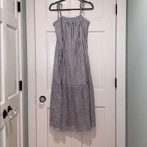 Blue and white striped maxi dress